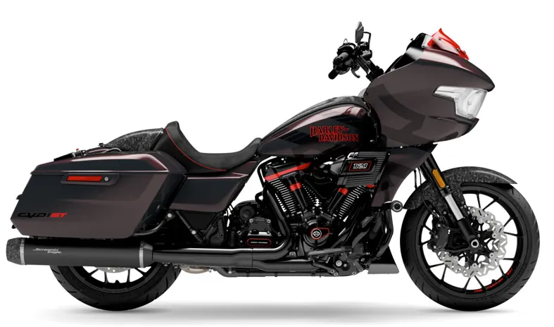 The 2026 Harley-Davidson CVO Road Glide ST parked with carbon fiber details showing its performance bagger styling