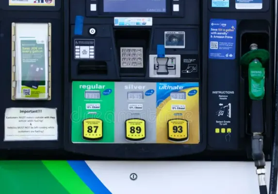 A close up of a gas pump screen showing high fuel prices in the United States
